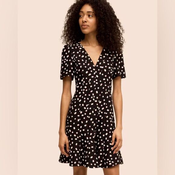 Kate Spade Dress Polka Dot Black White Chic Retro Fit Flare Crepe Mallow Size 6 - Picture 1 of 15